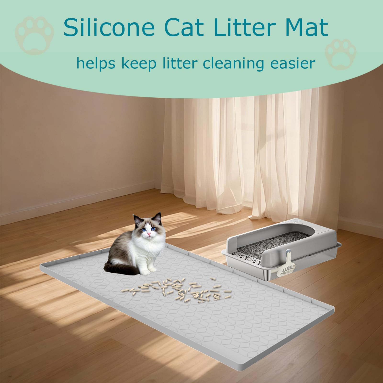 Jacooxi cat litter mat in gray protects floors and simplifies cleaning