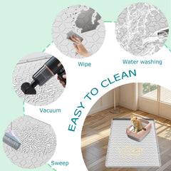 Jacooxi cat litter mat features raised edge to trap litter near the box