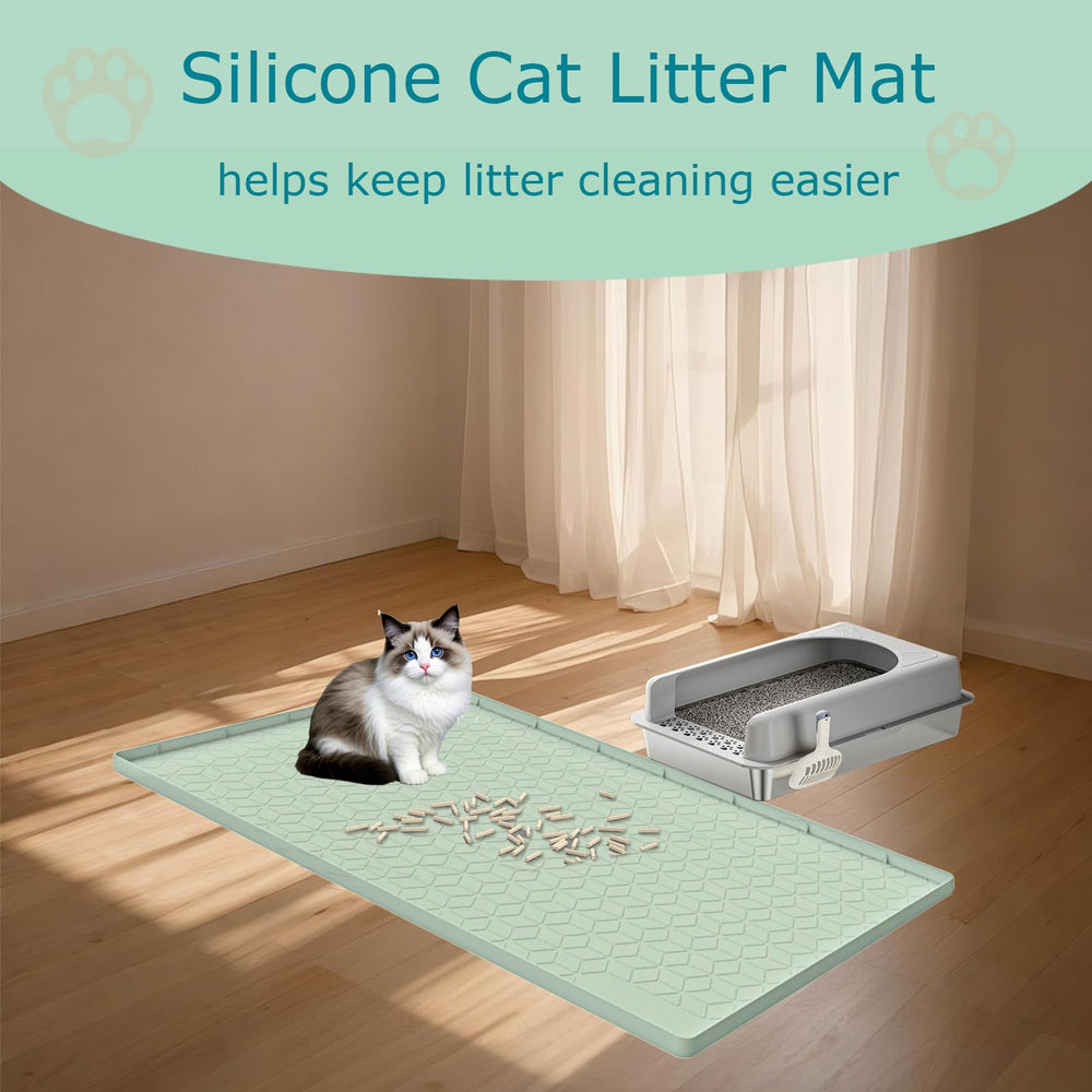 Jacooxi waterproof and non-slip mat stays put during enthusiastic cat activity.
