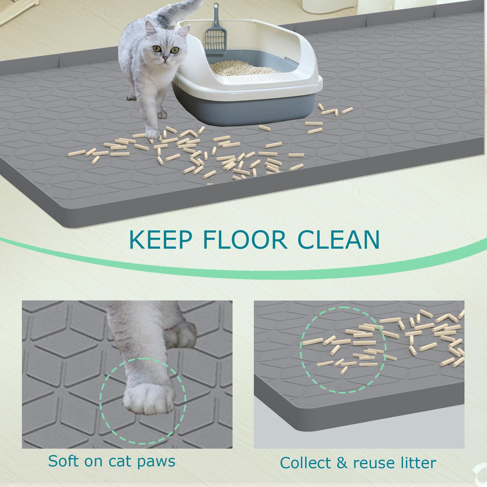 Jacooxi litter mat with waterproof raised edge keeps spills away.