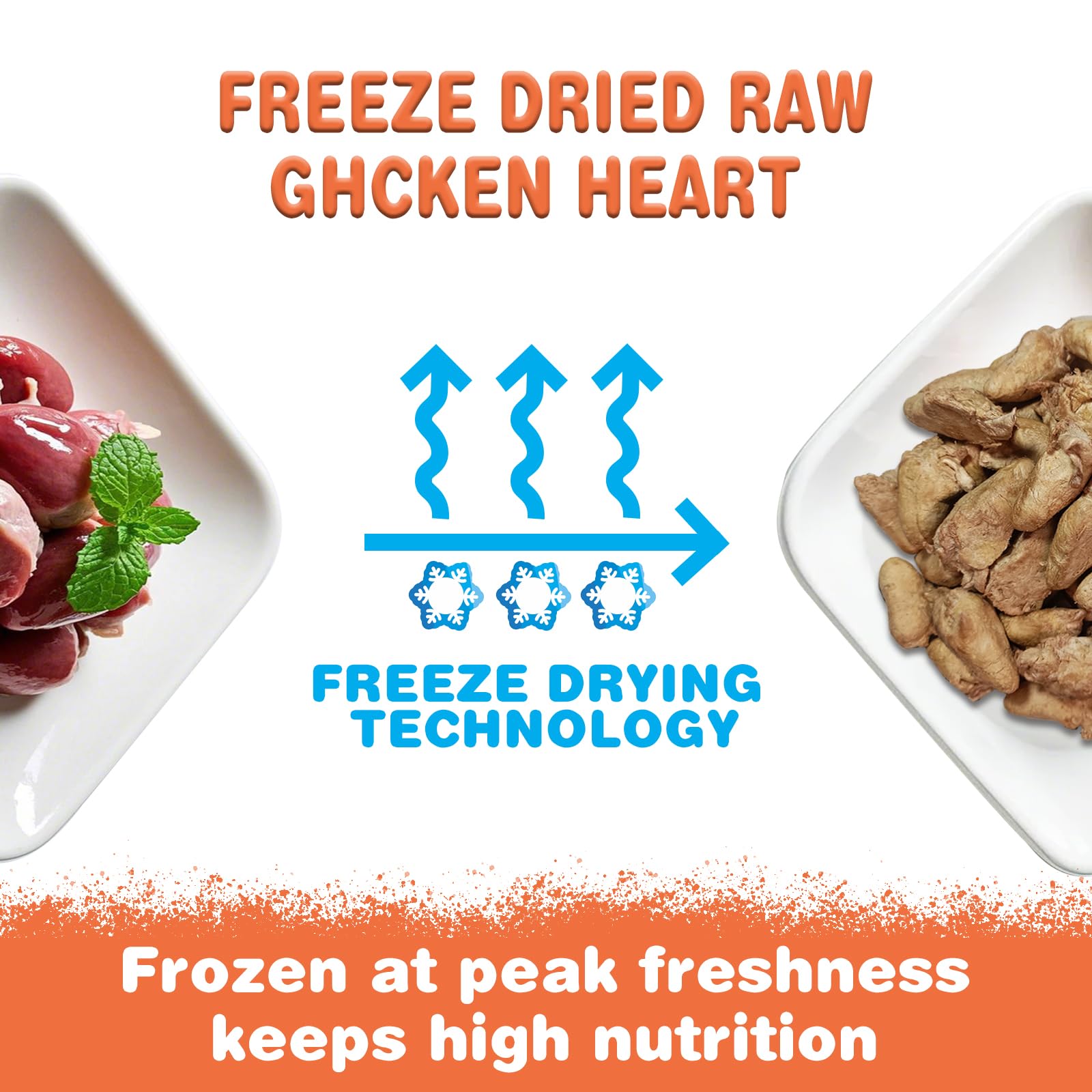 Label showing single-ingredient chicken heart for JADINGSFARM treats
