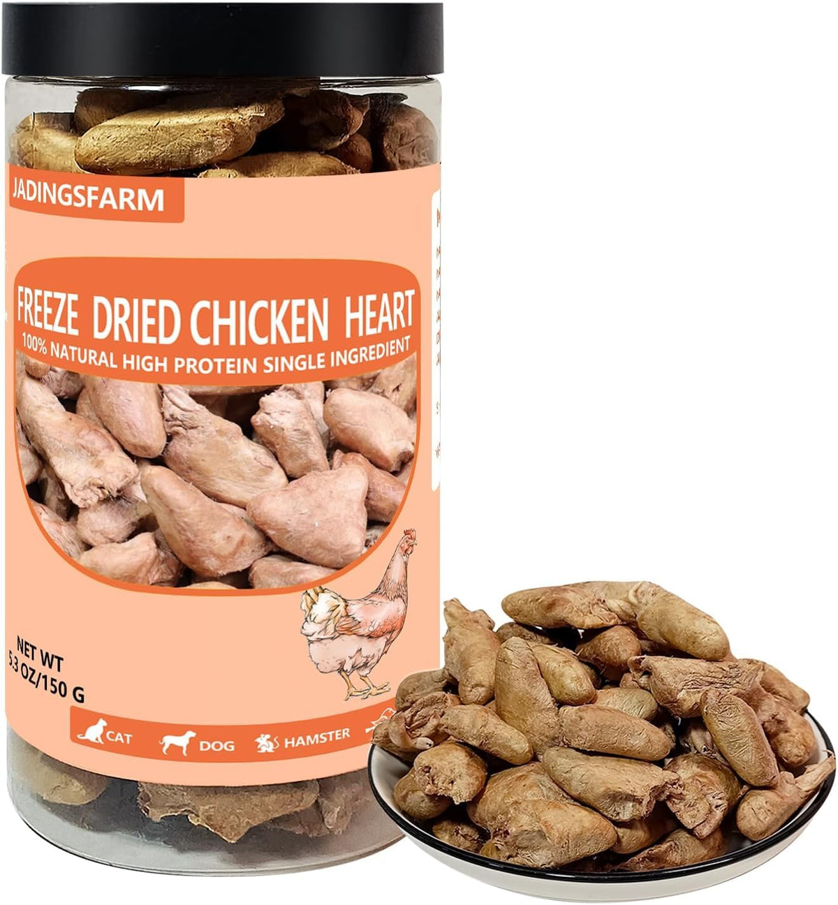 JADINGSFARM freeze dried chicken heart treats in a bowl for tasty, high-protein rewards