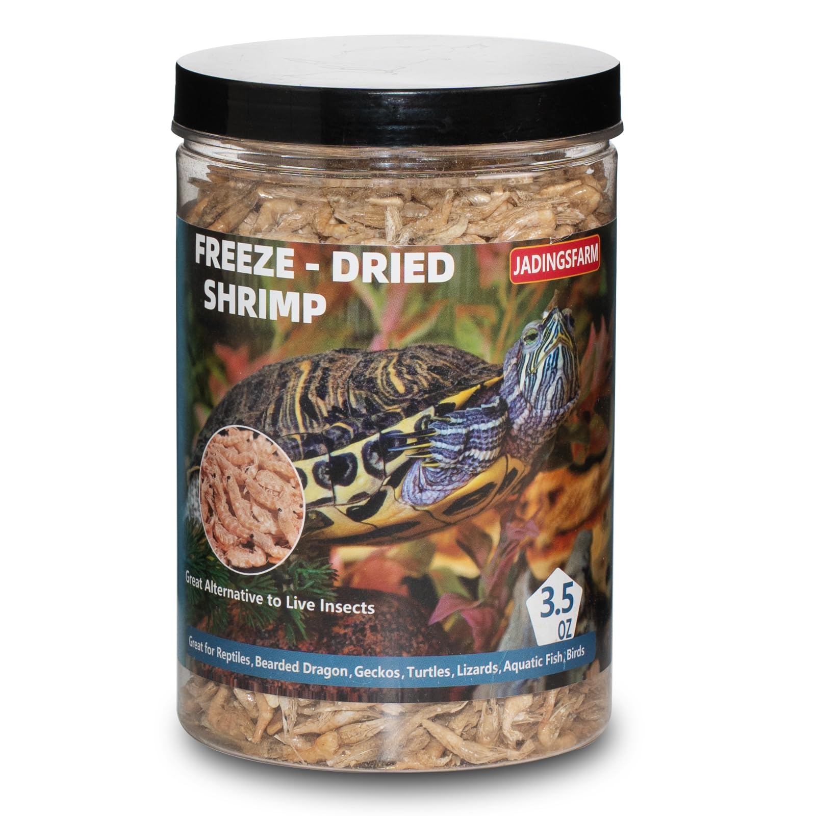JADINGSFARM freeze-dried river shrimp bottle close-up highlighting freshness and resealable jar