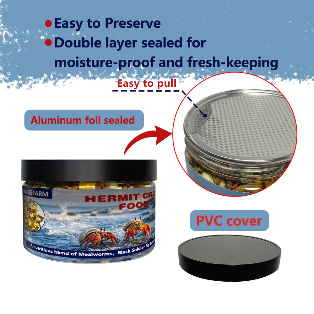 JADINGSFARM Hermit Crab Food jar sealed with aluminum foil preserves freshness