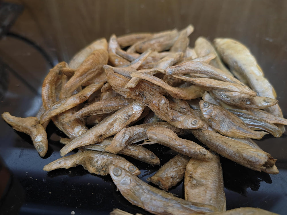 JADINGSFARM Minnows balanced nutrition image highlights calcium, protein, minerals.