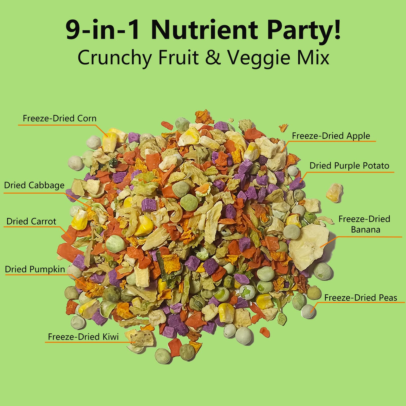 JADINGSFARM nine-in-one nutrient party mix highlights comprehensive nutrition for small pets.