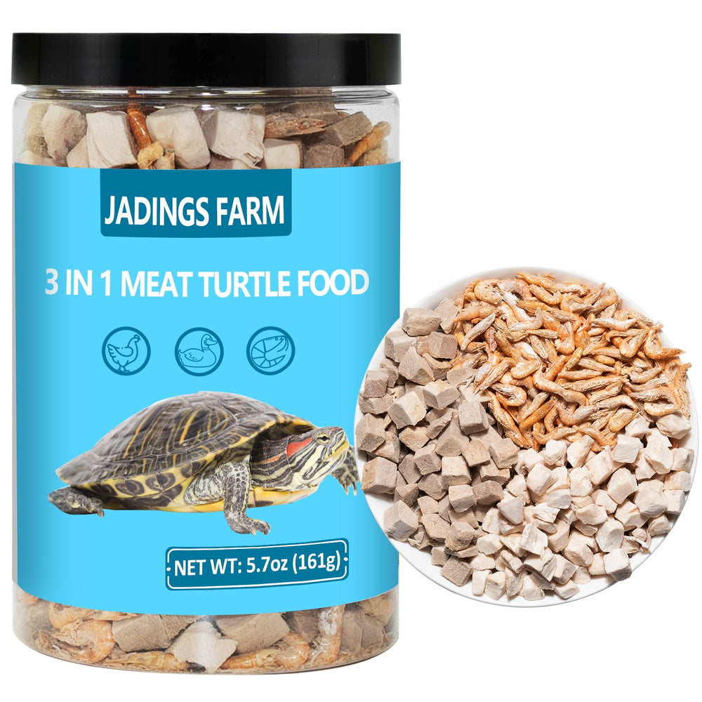 JADINGSFARM Turtle Food freeze-dried meat of chicken, duck, and shrimp for peak nutrition.