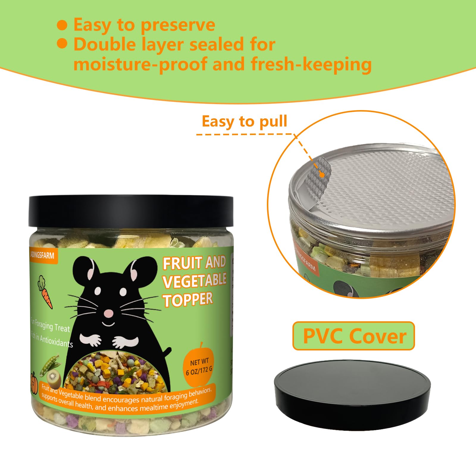 JADINGSFARM Vitamin C and prebiotic fiber label highlights digestion support potential.