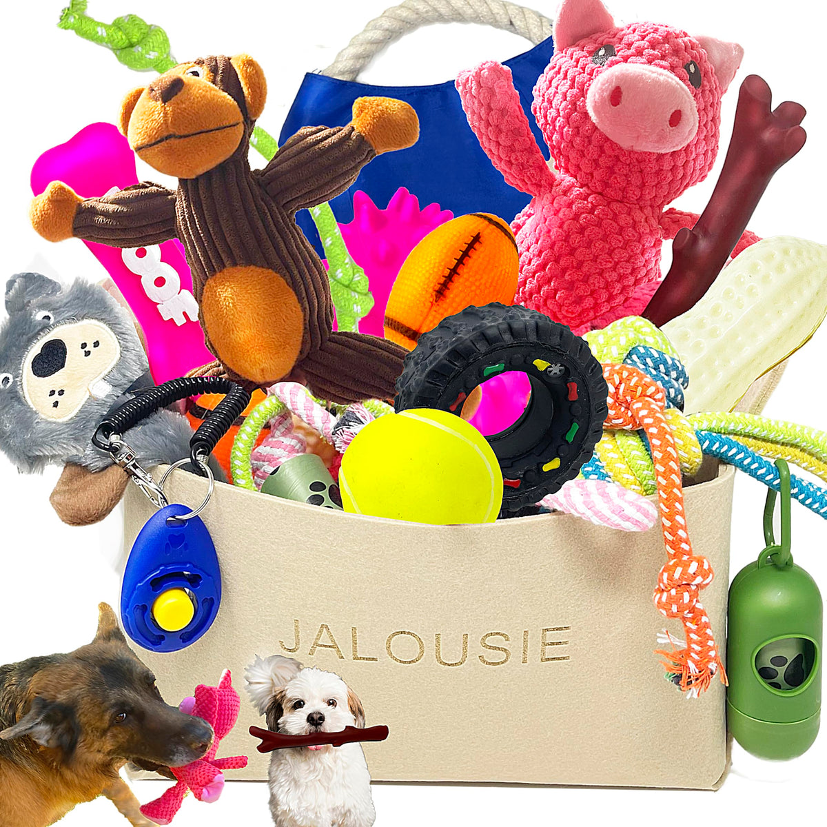 Jalousie dog squeaky plush toy multi-pack for small and medium dogs; engaging play