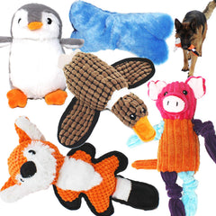 Jalousie dog squeaky fox toy enhances play with engaging squeak and plush texture.
