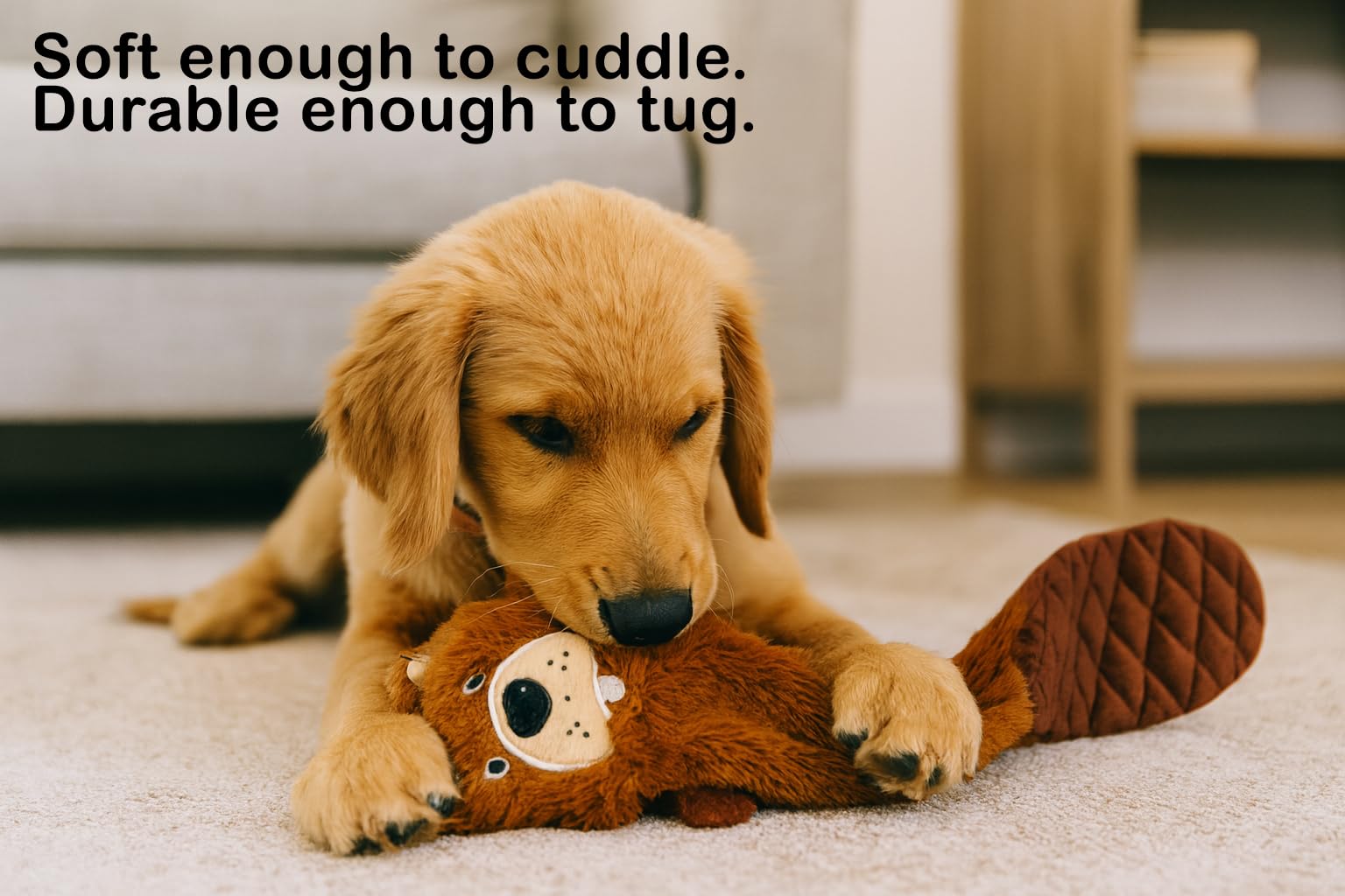 Jalousie otter squeaky dog toy shows crinkle feel, ideal for engaging solo or supervised play.