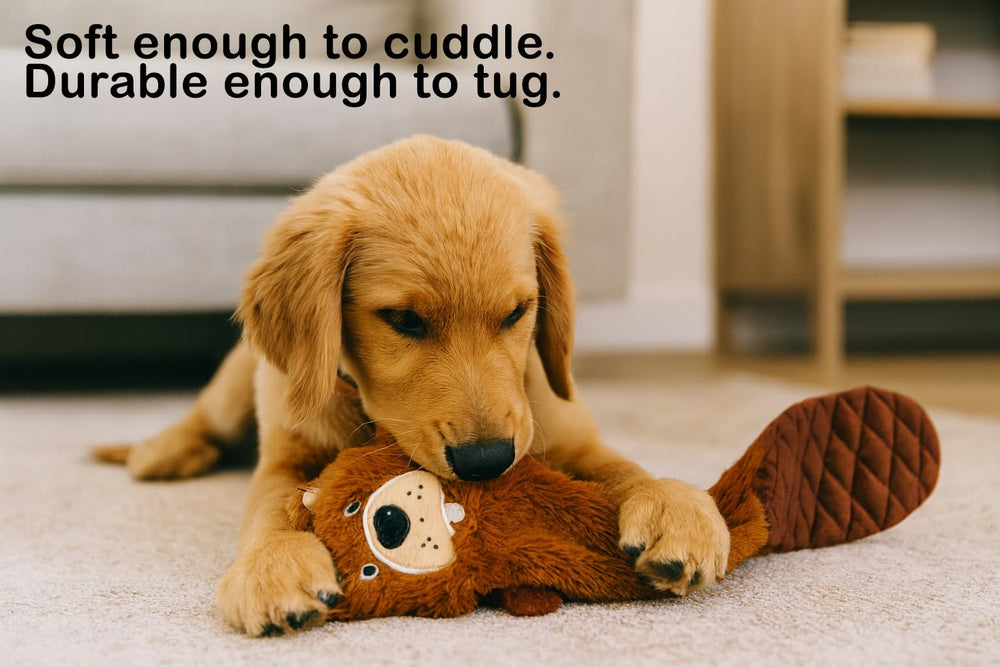 Jalousie otter squeaky dog toy shows crinkle feel, ideal for engaging solo or supervised play.
