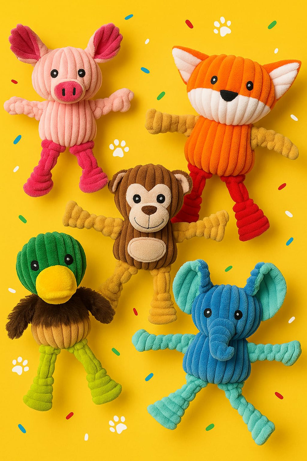 Jalousie plush toys action shot captures lively dog engagement