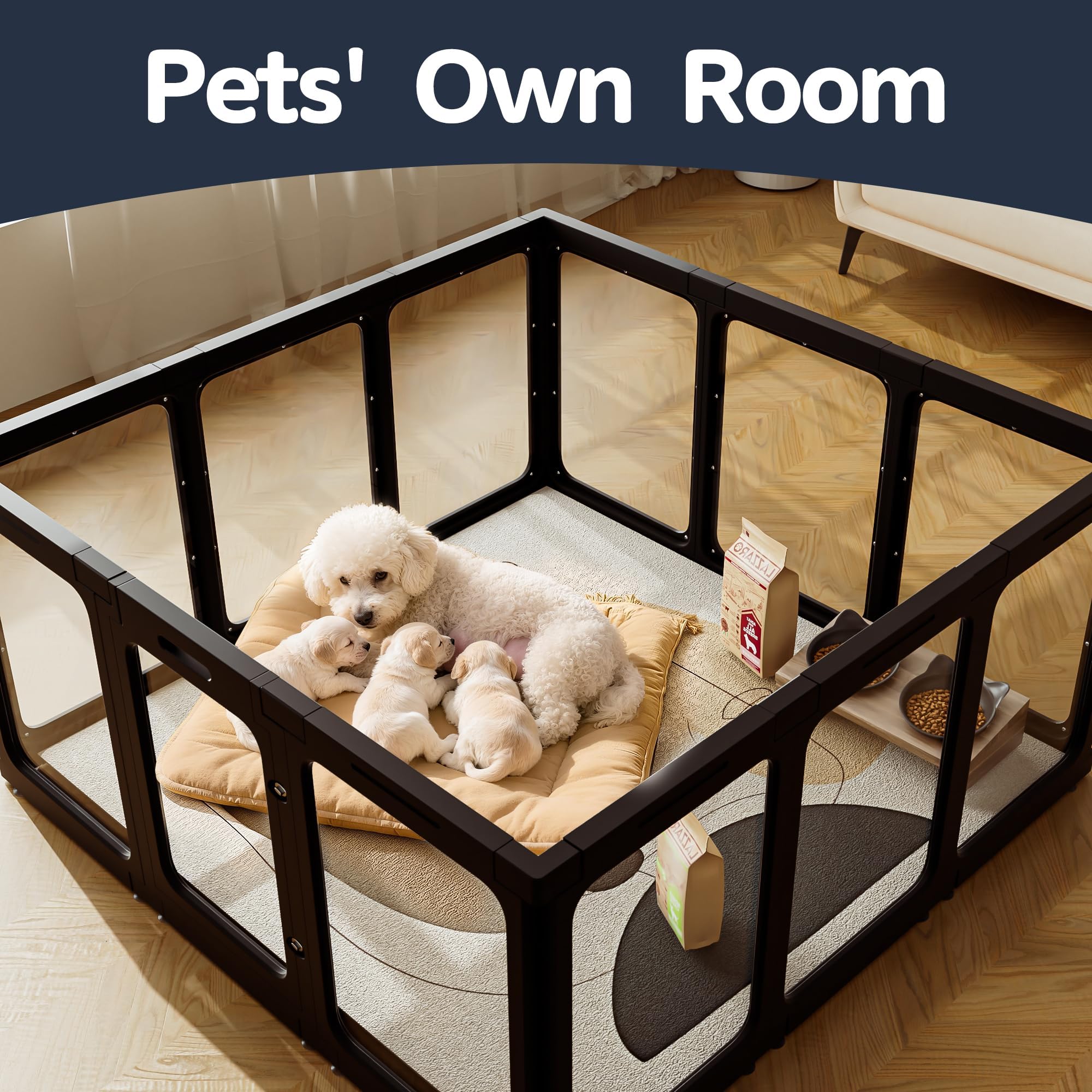 Jalove acrylic dog playpen emphasizes durability for active pets.