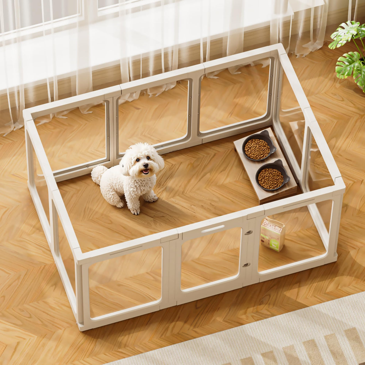 Jalove acrylic dog playpen with door and clear panels for supervised play
