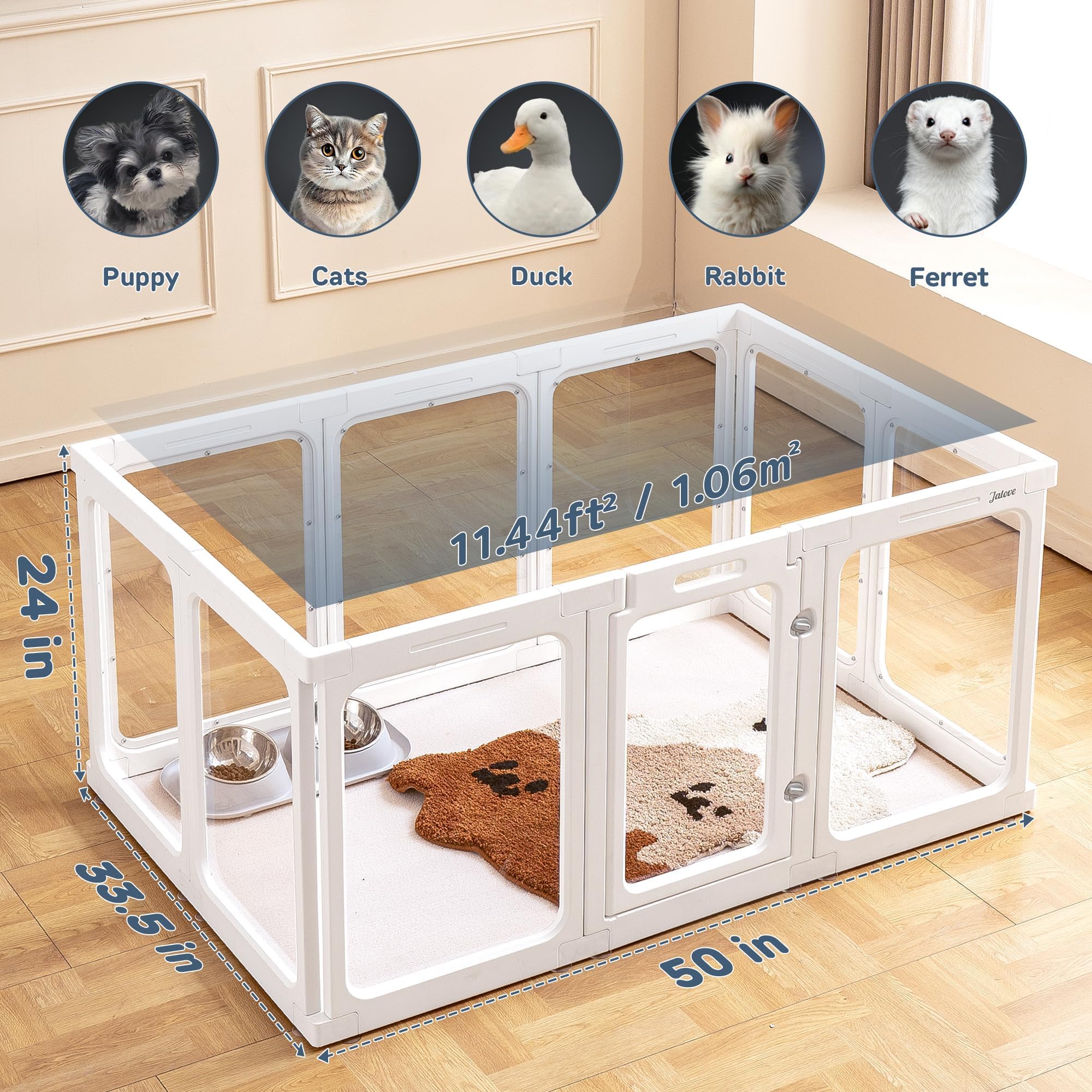 Jalove dog playpen tool-free assembly shown in setup