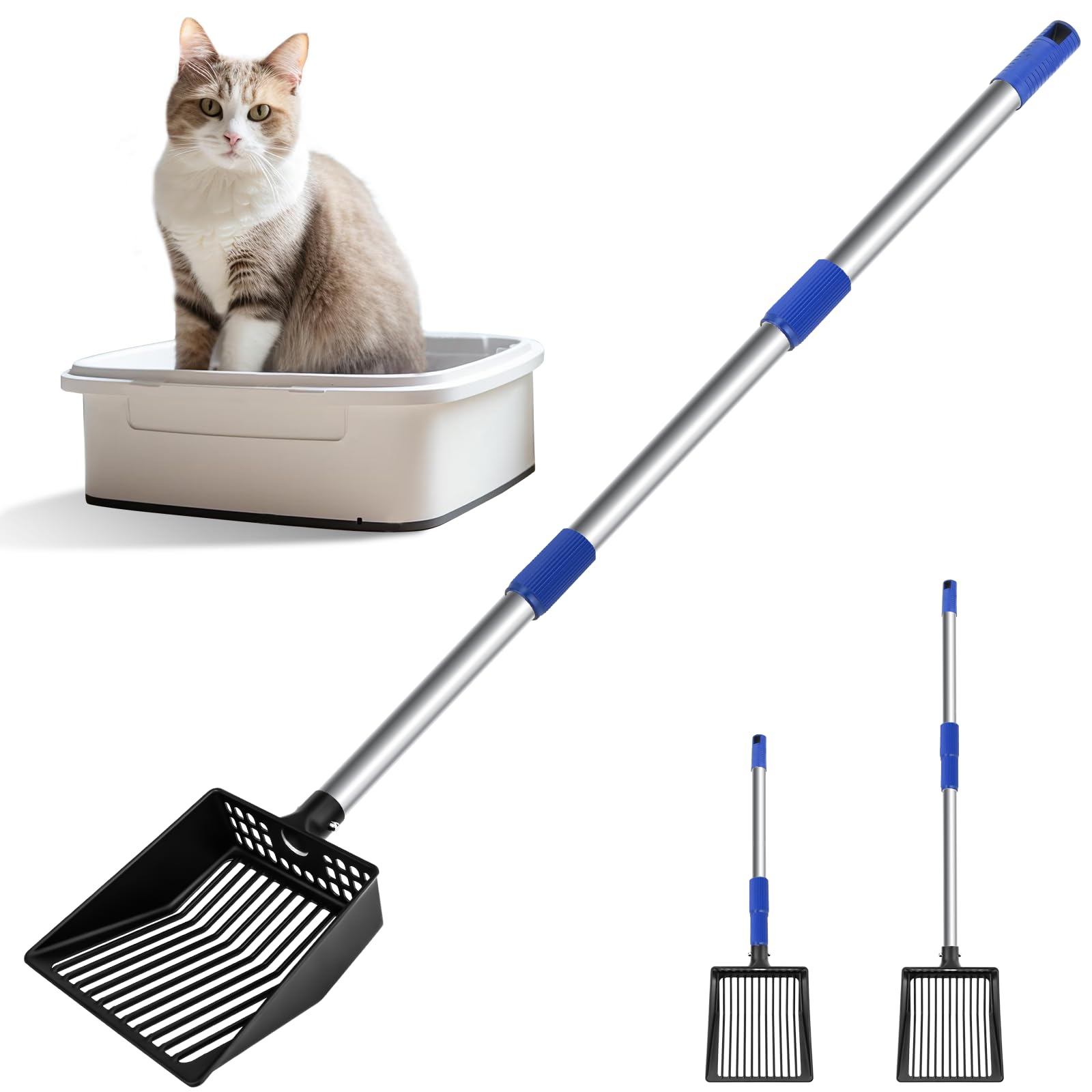 JAMIEWIN extendable litter scoop with long handle for back-friendly cleaning.