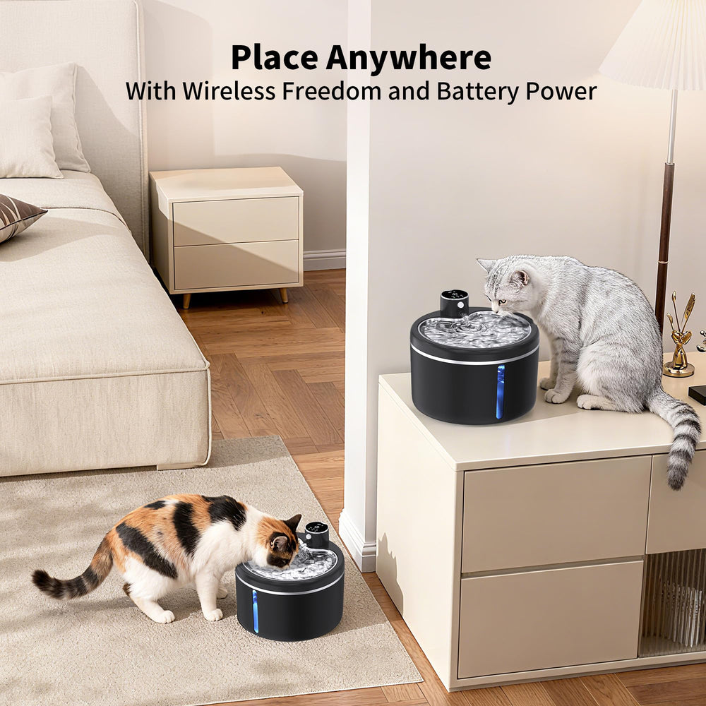 Jaojcoe cat water fountain battery power pack emphasizes travel-friendly hydration