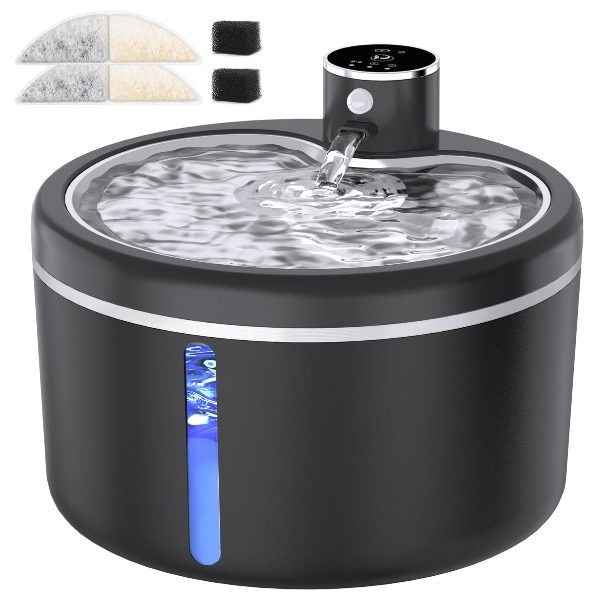 Jaojcoe cat water fountain cordless front view highlights flexible placement for easy hydration