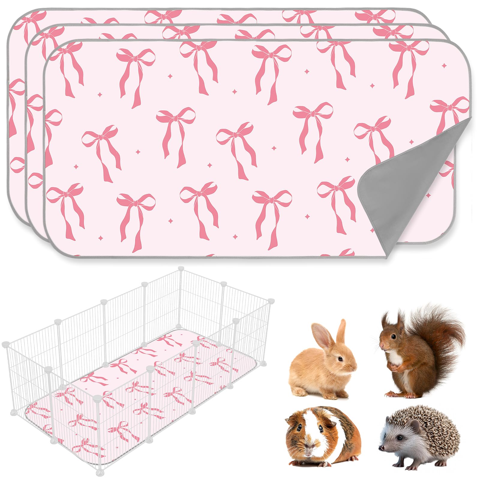 JarThenaAMCS guinea pig pee pad with pink bow for tidy cage spaces.