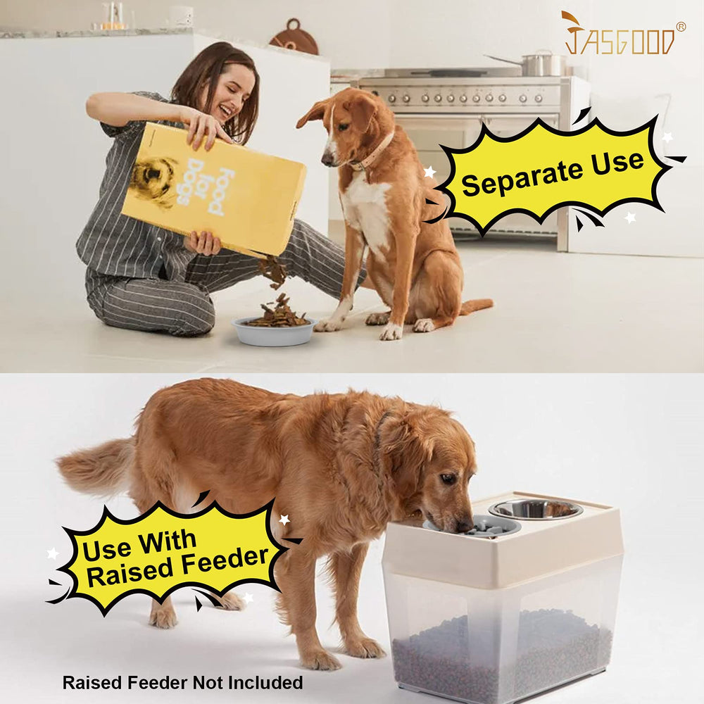 JASGOOD raised-feeder bowls available in blue, dark gray, light gray, and black.
