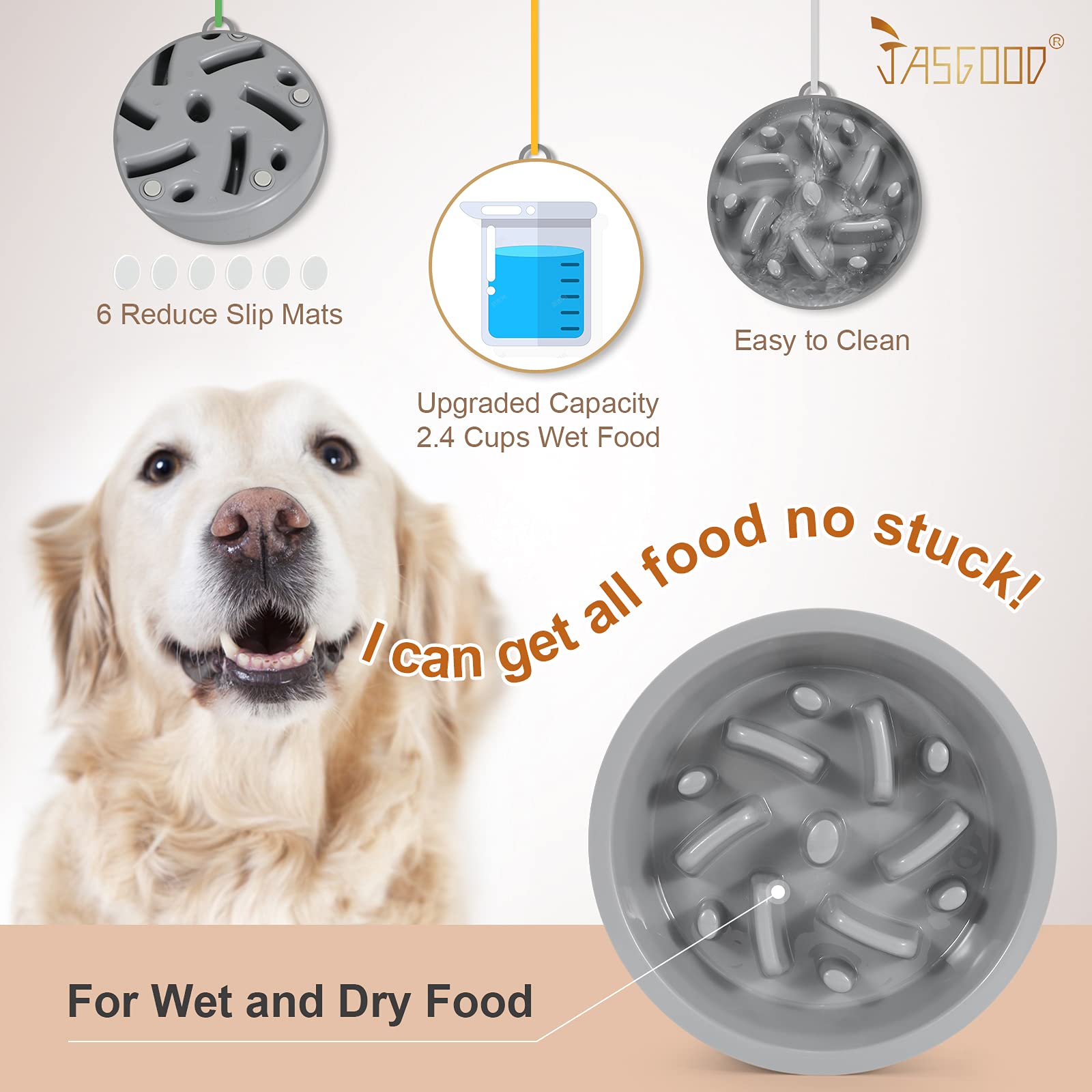 JASGOOD easy-clean design, top-rack dishwasher safe for quick after-meal cleanup.