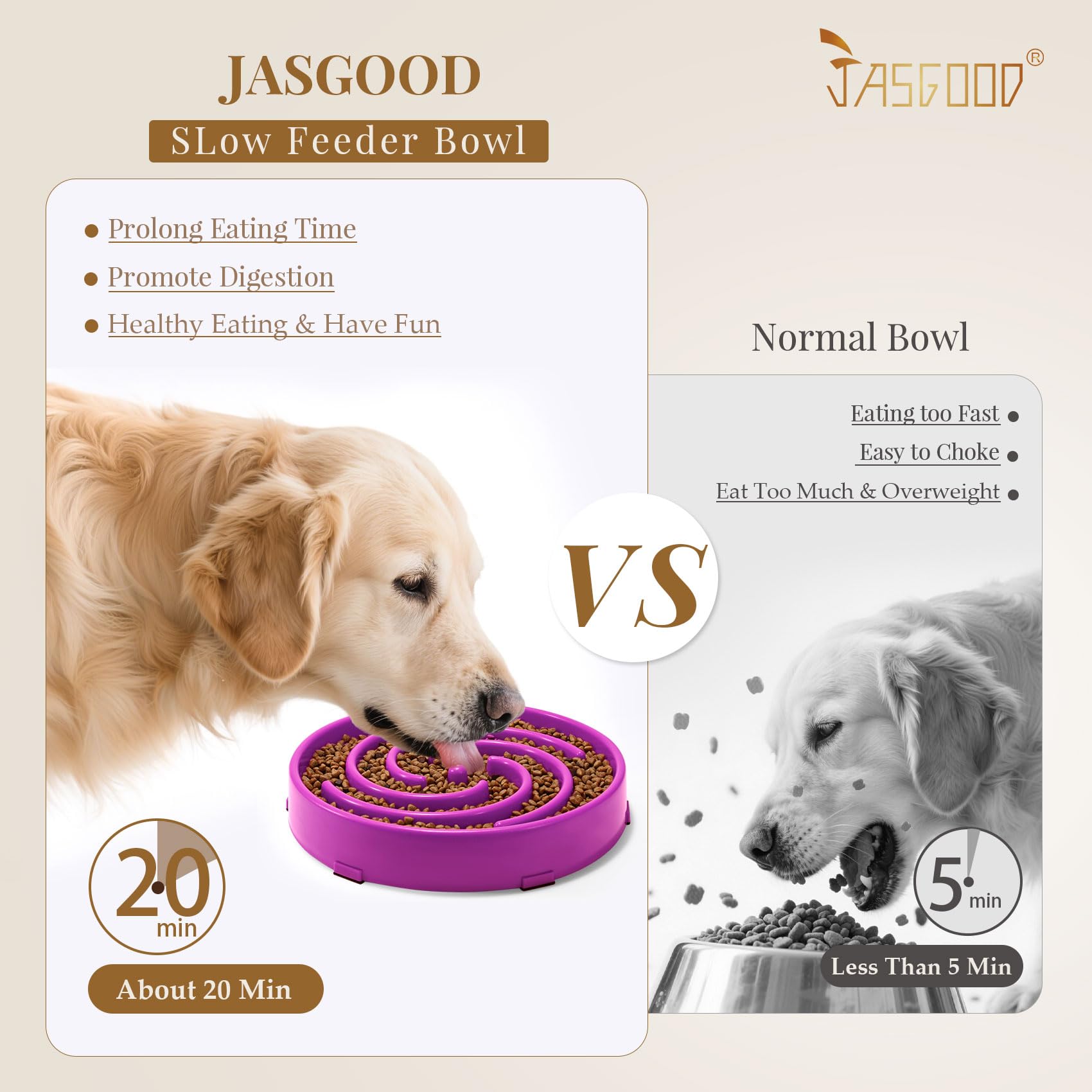 JASGOOD anti-slip base keeps the bowl steady during feeding sessions.
