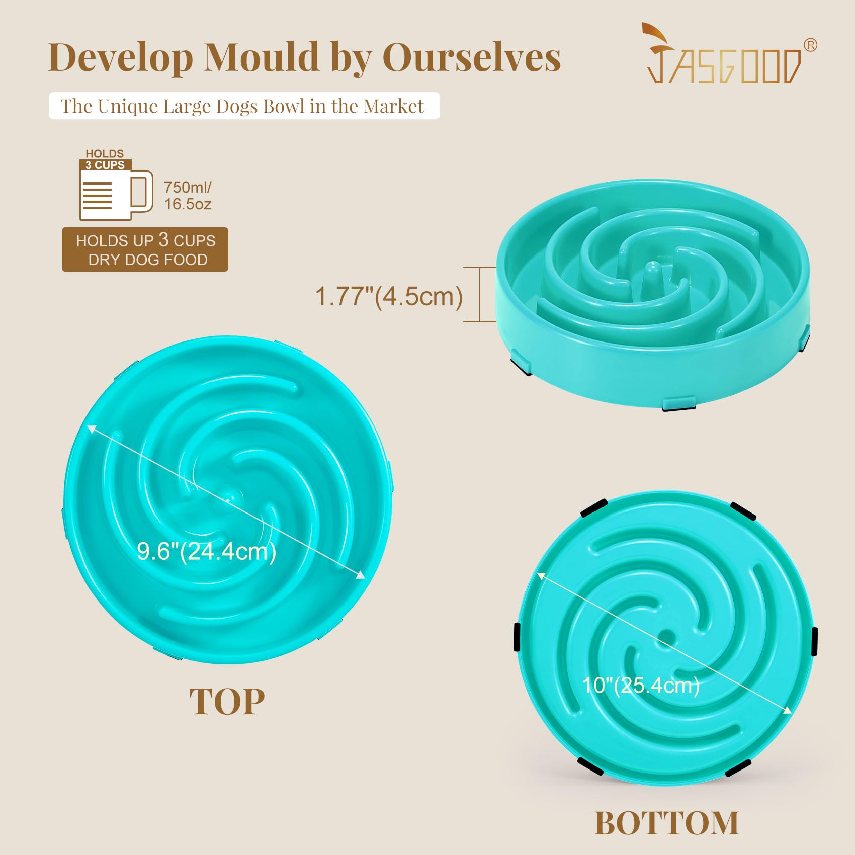 JASGOOD green slow feeder bowl wide base prevents tipping during meals