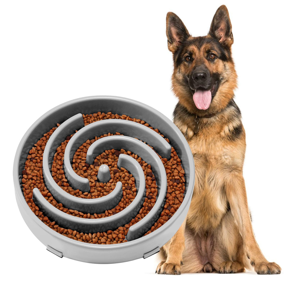 JASGOOD Slow Feeder Dog Bowl with spiral maze guides meals for calmer eating.