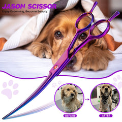 Jason Curved Shears with up-curved blade for precise trimming around face and ears.