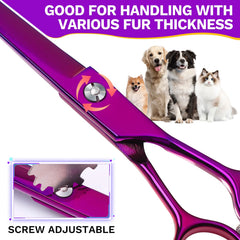 Jason Curved Shears in action during pet grooming, portable for on-the-go use.
