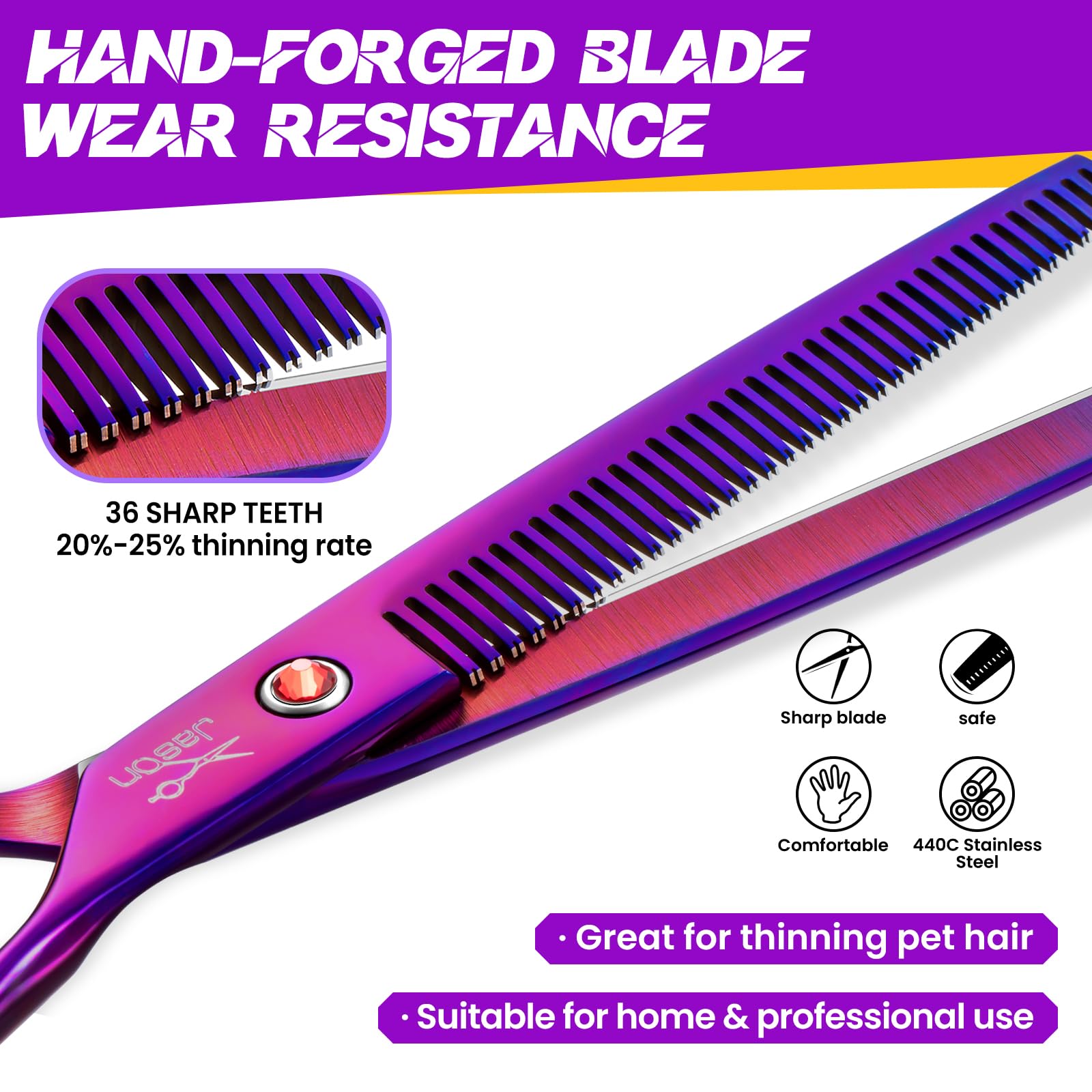 JASON grooming scissors in 440C stainless steel for durability.