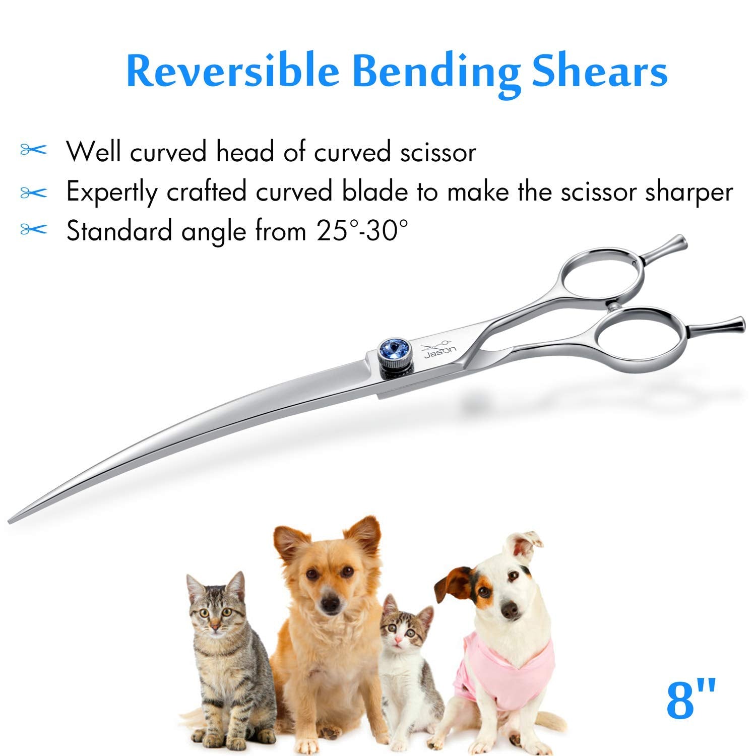 JASON offset-handle ergonomic shears for comfortable, all-day grooming