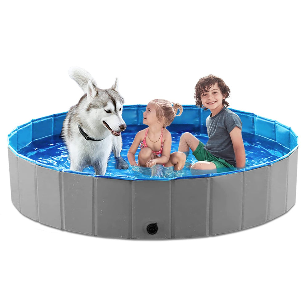Jasonwell foldable dog pool 63in grey setup for backyard fun