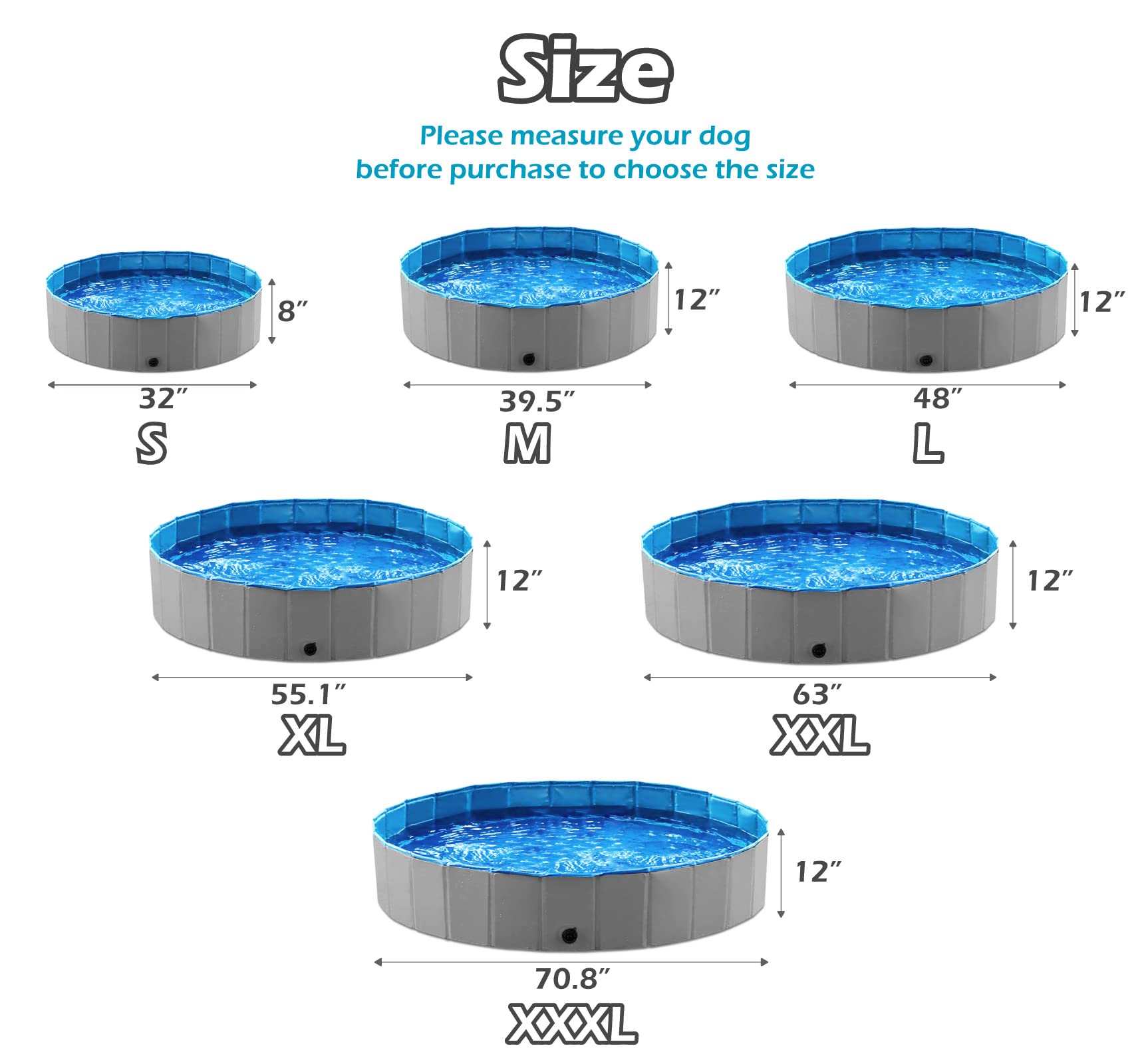 Jasonwell foldable dog pool 63in grey slip-resistant interior and base