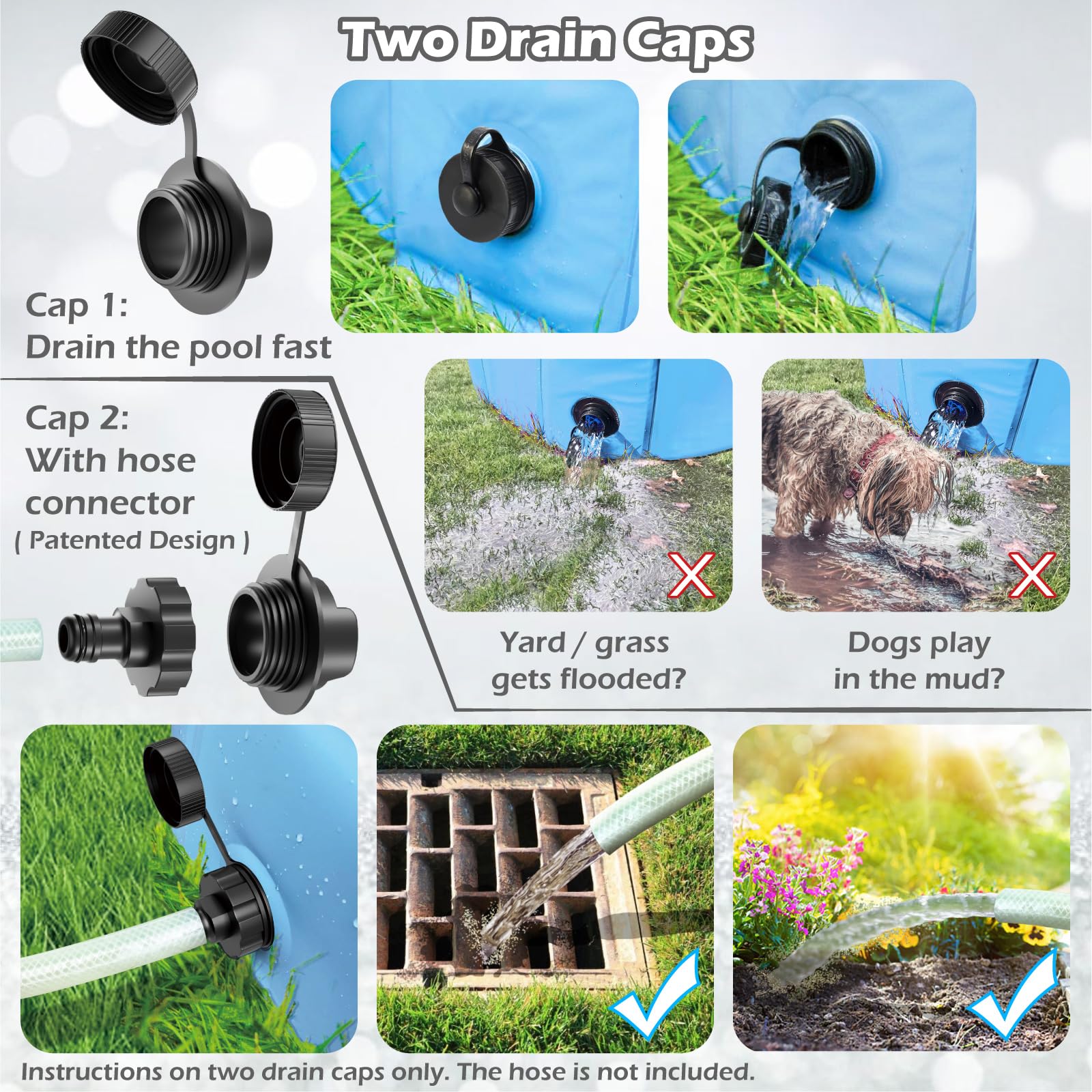 Jasonwell foldable dog pool bottom drain enables quick water refresh.