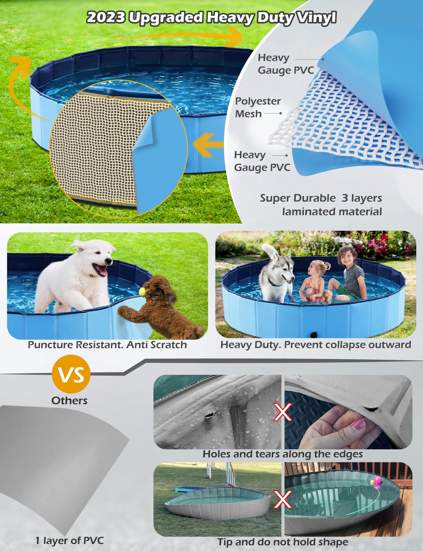 Jasonwell foldable dog pool available in sizes S to XXL with clear dimensions.