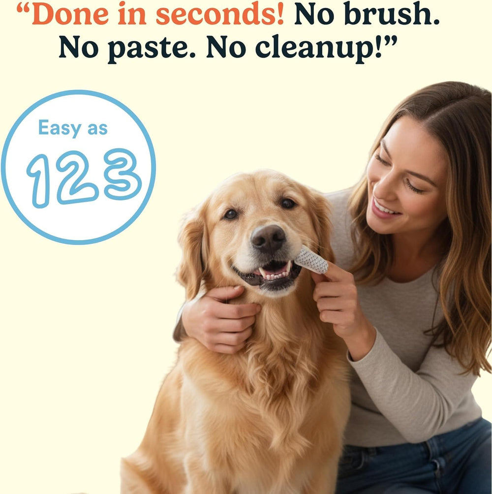 Jasper Dog Wipes use a textured finger swipe for fast dental care.