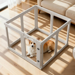 Jatindear clear acrylic playpen panel showing easy indoor assembly and visibility.
