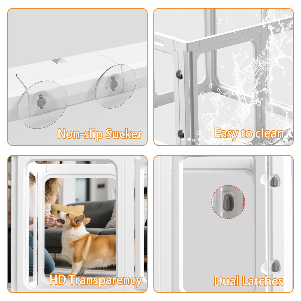 Jatindear indoor pet fence with transparent panels for safe supervision.