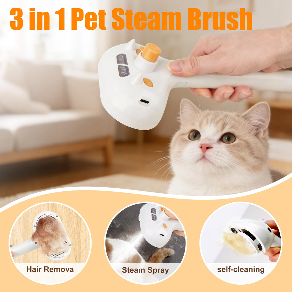 JAWADE 3-in-1 steam brush for indoor cat grooming and shedding control.