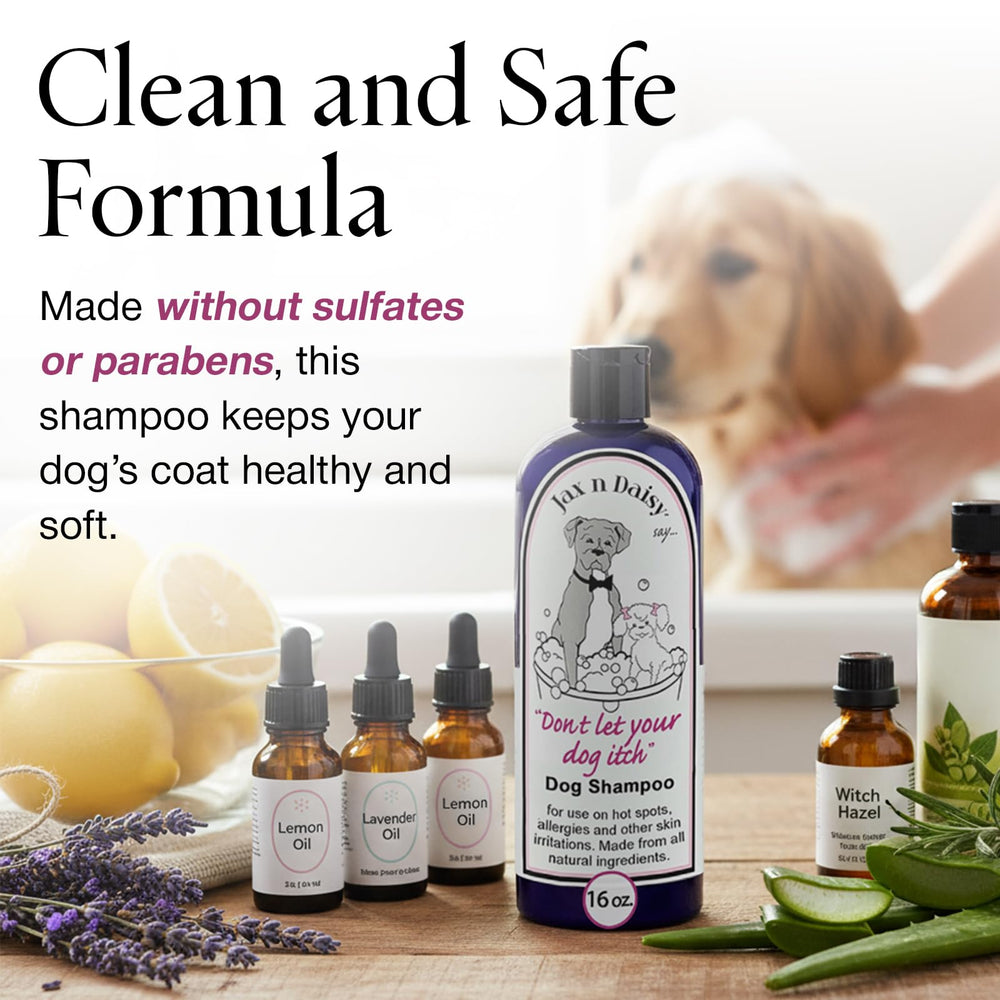 Jax N Daisy label closeup highlighting natural essential oils and soothing ingredients