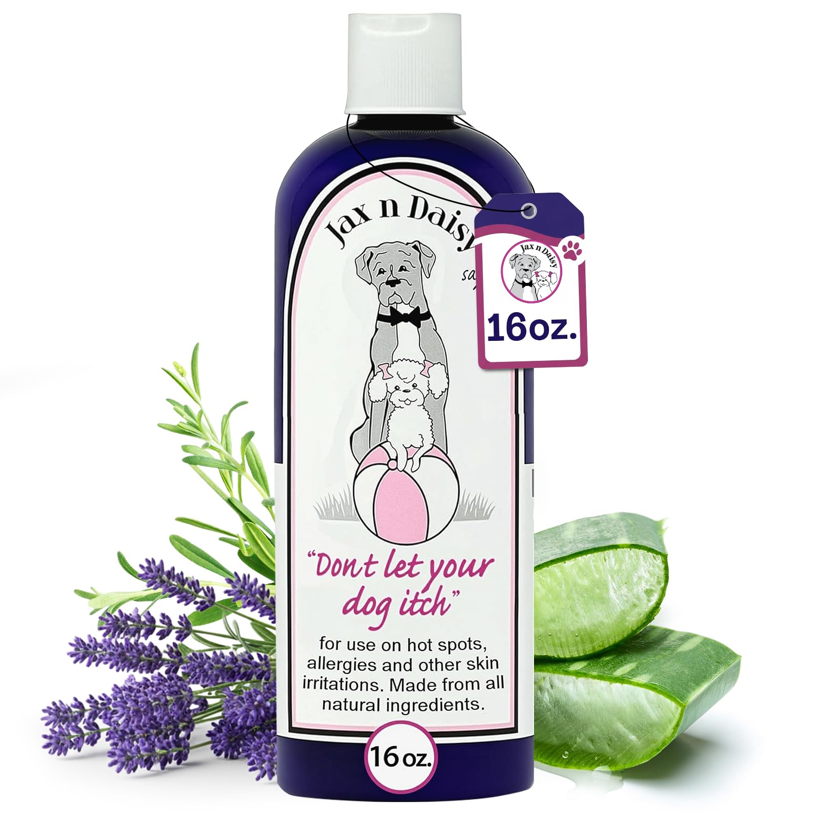 Jax N Daisy Don't Let Your Dog Itch Lotion 16oz bottle pour for easy dispensing.
