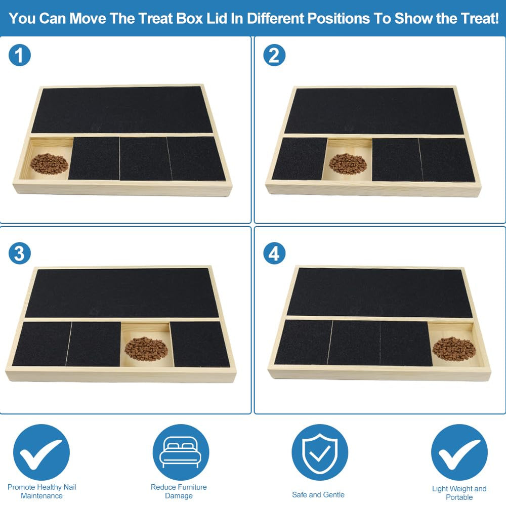 Jaxbo scratch pad fits small to large dogs.