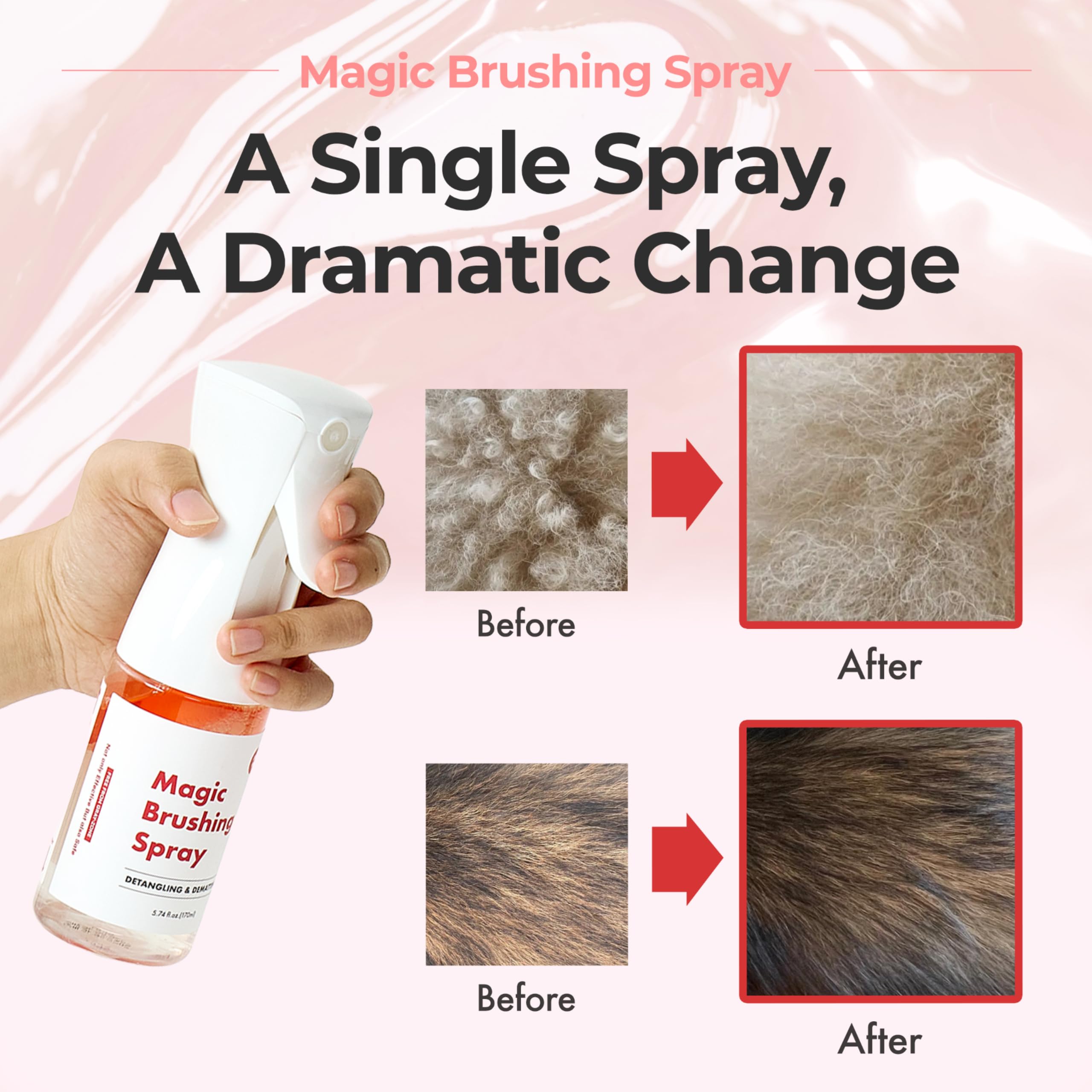 JAYU PET Magic Brushing Spray detangles matted fur while nourishing the coat