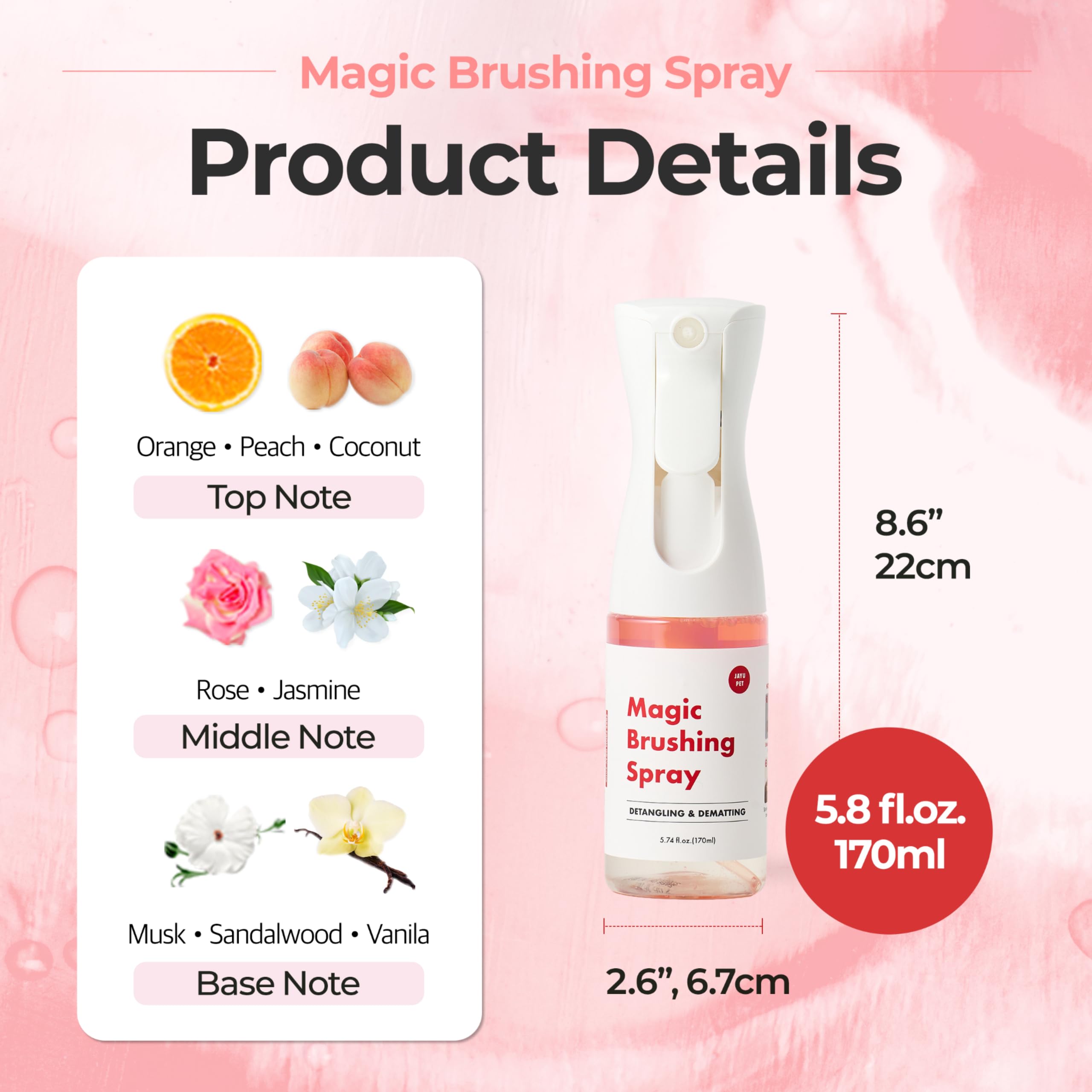 JAYU PET Magic Brushing Spray fine mist nozzle sprays evenly and quietly
