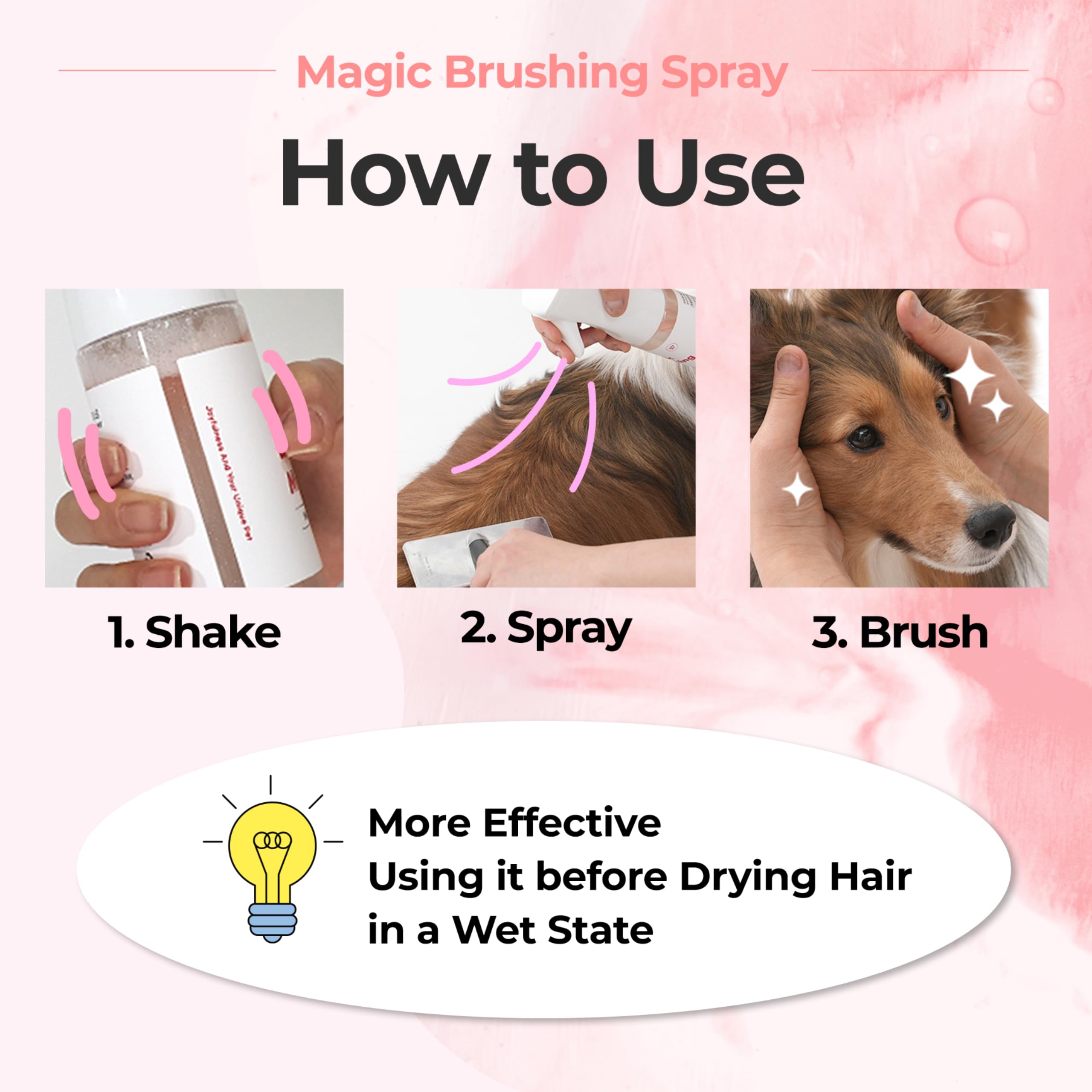 JAYU PET Magic Brushing Spray uses hypoallergenic ingredients for sensitive pets