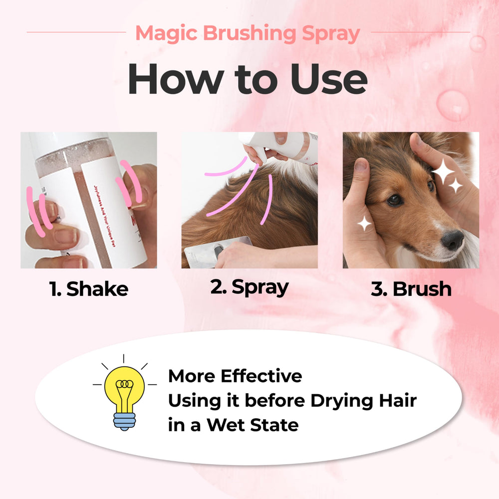 JAYU PET Magic Brushing Spray uses hypoallergenic ingredients for sensitive pets