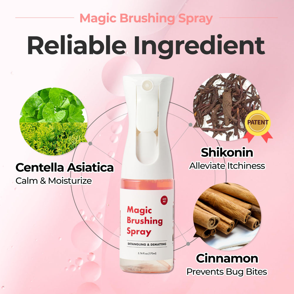 JAYU PET Magic Brushing Spray helps reduce static during brushing sessions