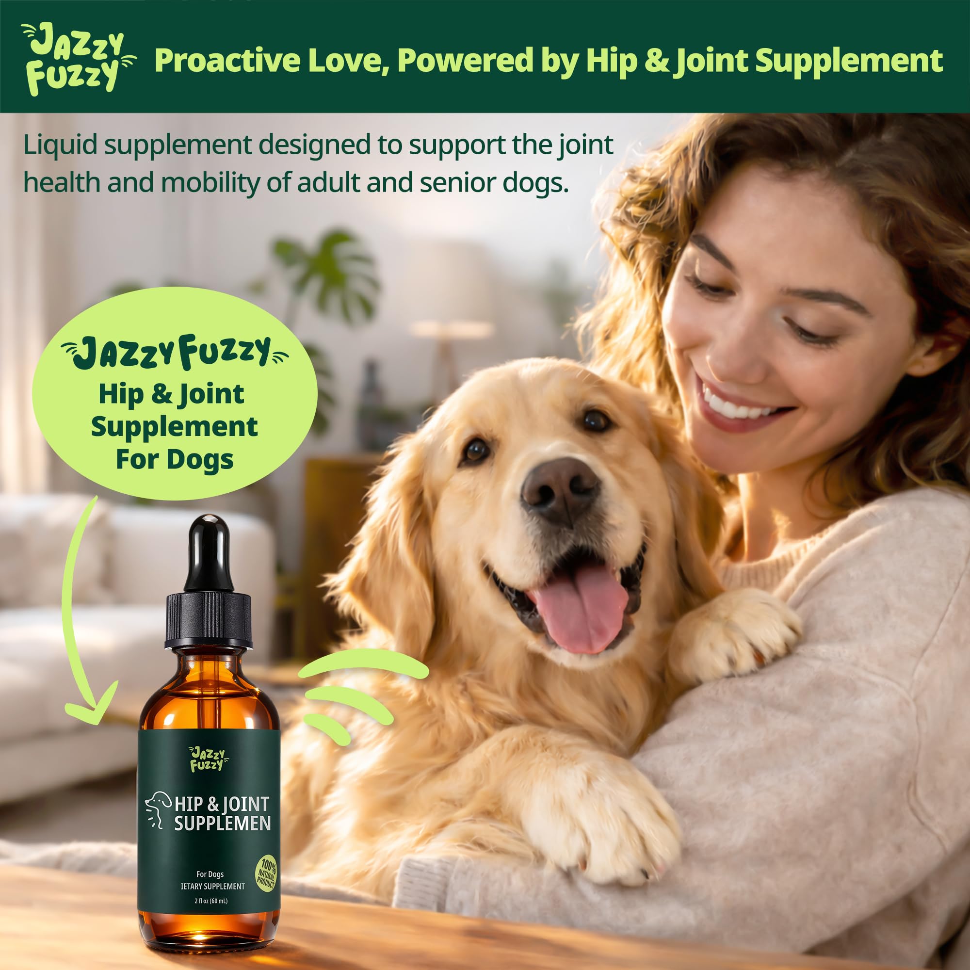 Clean-label Jazzy Fuzzy dog joint care for everyday use.